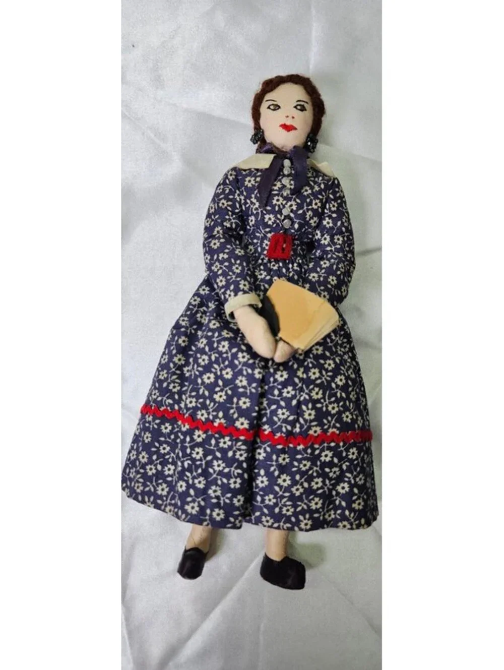 Vintage Handmade Primitive Prairie Folk Art Fabric Cloth Doll with Book